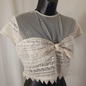 HOUSE OF HARLOW 1960 x Revolve Mesh & Embroidered Lace Cropped Top Small…